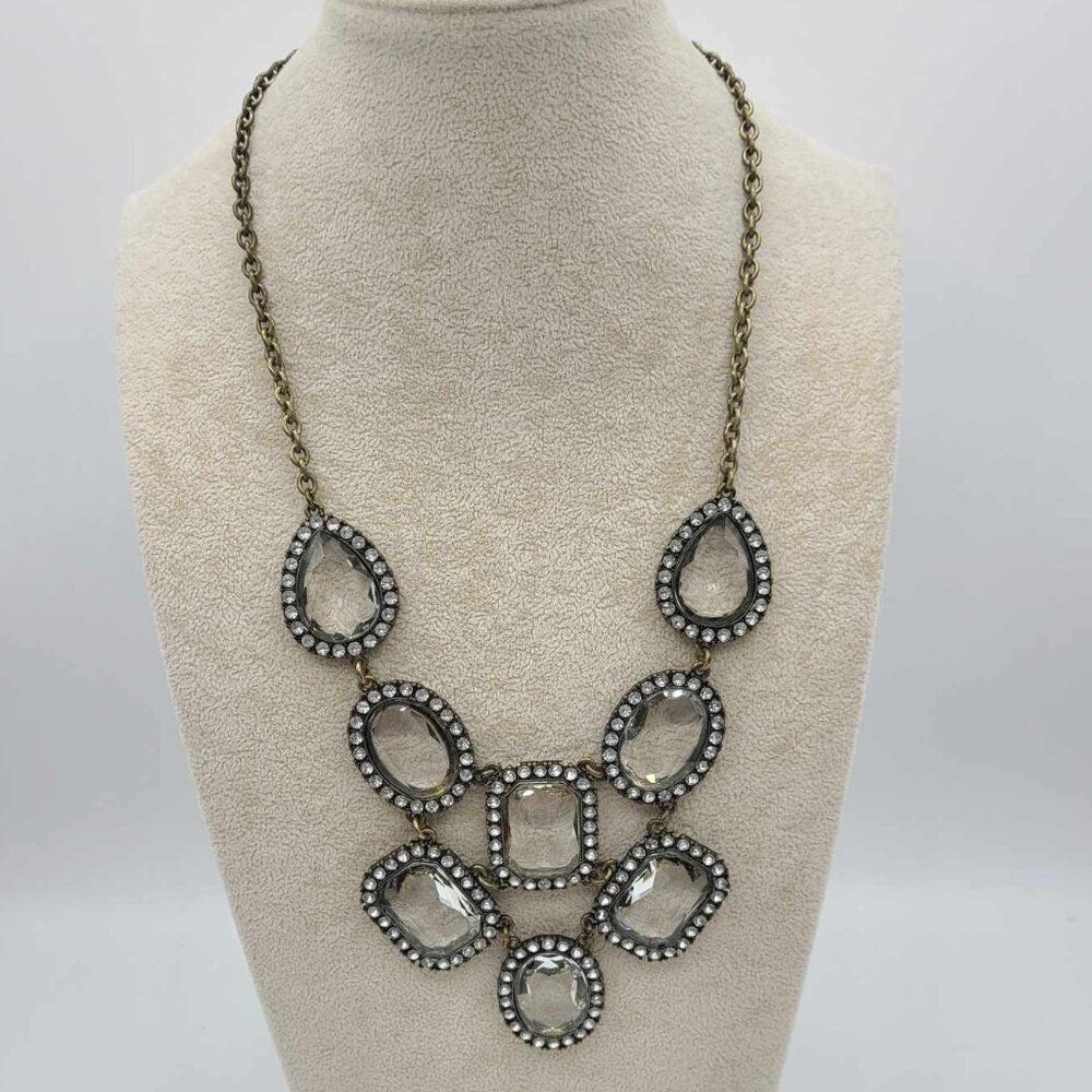 Vintage J Crew Jewel Encrusted Faceted Clear Crystal Necklace